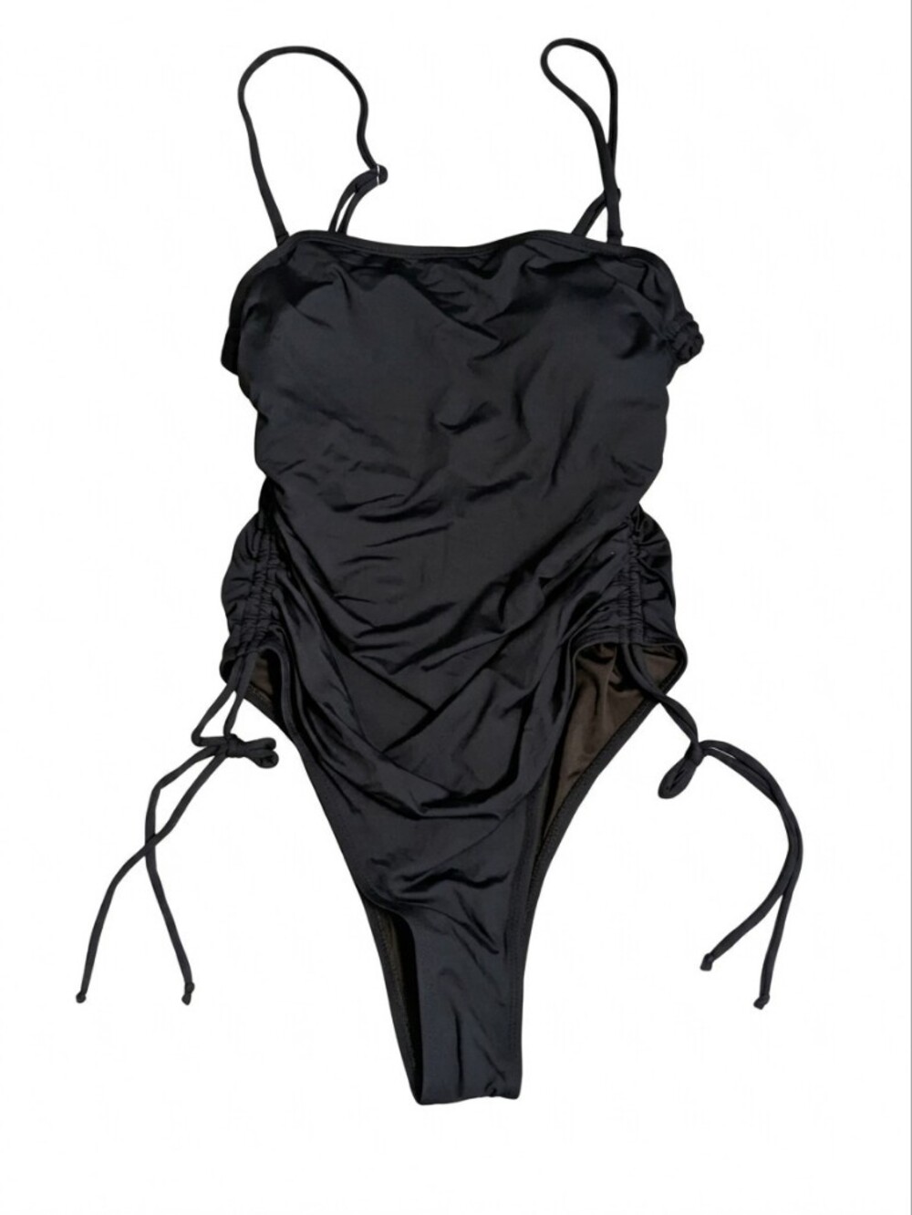 NWT Yonique Black One Piece Swimsuit Medium M Ruched Tummy Control Adjustable